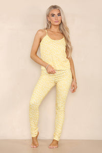 Women's Yellow Polka Dot Scoop Neck Strap Cami Top and Long Pants Nightwear Set - 2-Piece Super Soft Sleeveless PJ's for Ladies, Bridesmaids, Brides, and Wedding Lounge Wear - Elaina Fashion