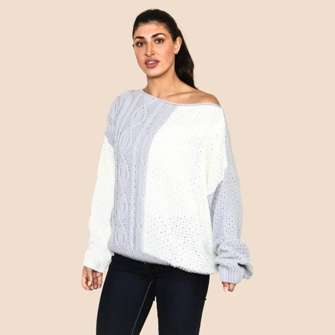 Women's Boat Neck Soft Chunky Cable Knitted Jumper with Warm Long Sleeve- Ladies Winter Casual Stretch Pullover for Office Work - Elaina Fashion
