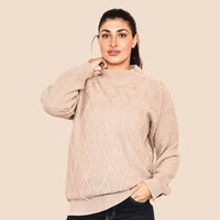 Women's Round Mock Neck Soft Chunky Cable Knitted Jumper with Warm Long Sleeve- Ladies Winter Casual Stretch Pullover Sweater Top for Office Work - Elaina Fashion