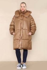 Women's Chocolate Longline Maxi Quilted Padded Coat - Ladies Comfort Warm Puffer Winter Down Jacket with Pockets, Long Sleeve with Full Zip Oversized Winter Gilet Bodywarmer Outwear - Elaina Fashion