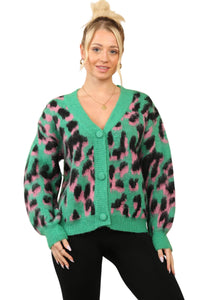 Women’s Multi-Contrast Print Cardigan – Green, Pink & Black, One Size (UK 8-14) - Elaina Fashion