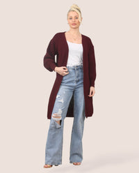 Women's Longline Knit Cardigan – Open Front, Ribbed - Elaina Fashion
