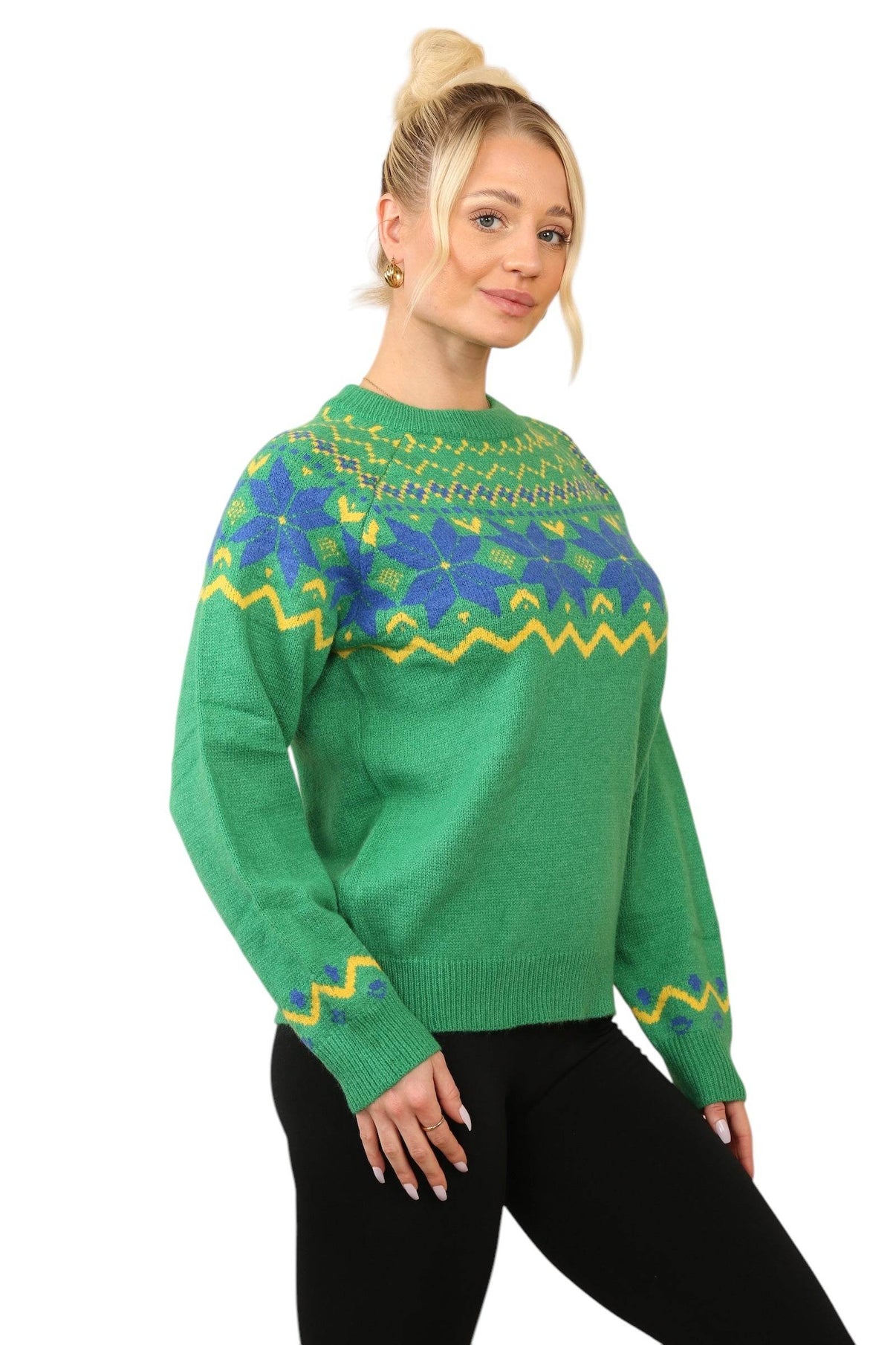Festive Fair Isle Christmas Jumper in Green - Elaina Fashion