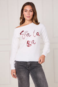 Fa La La Sequin Jumper – White