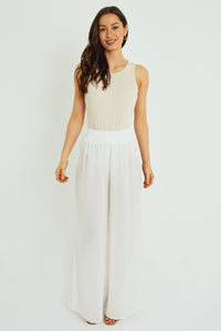 Chiffon Wide Leg Beach Trousers – White
