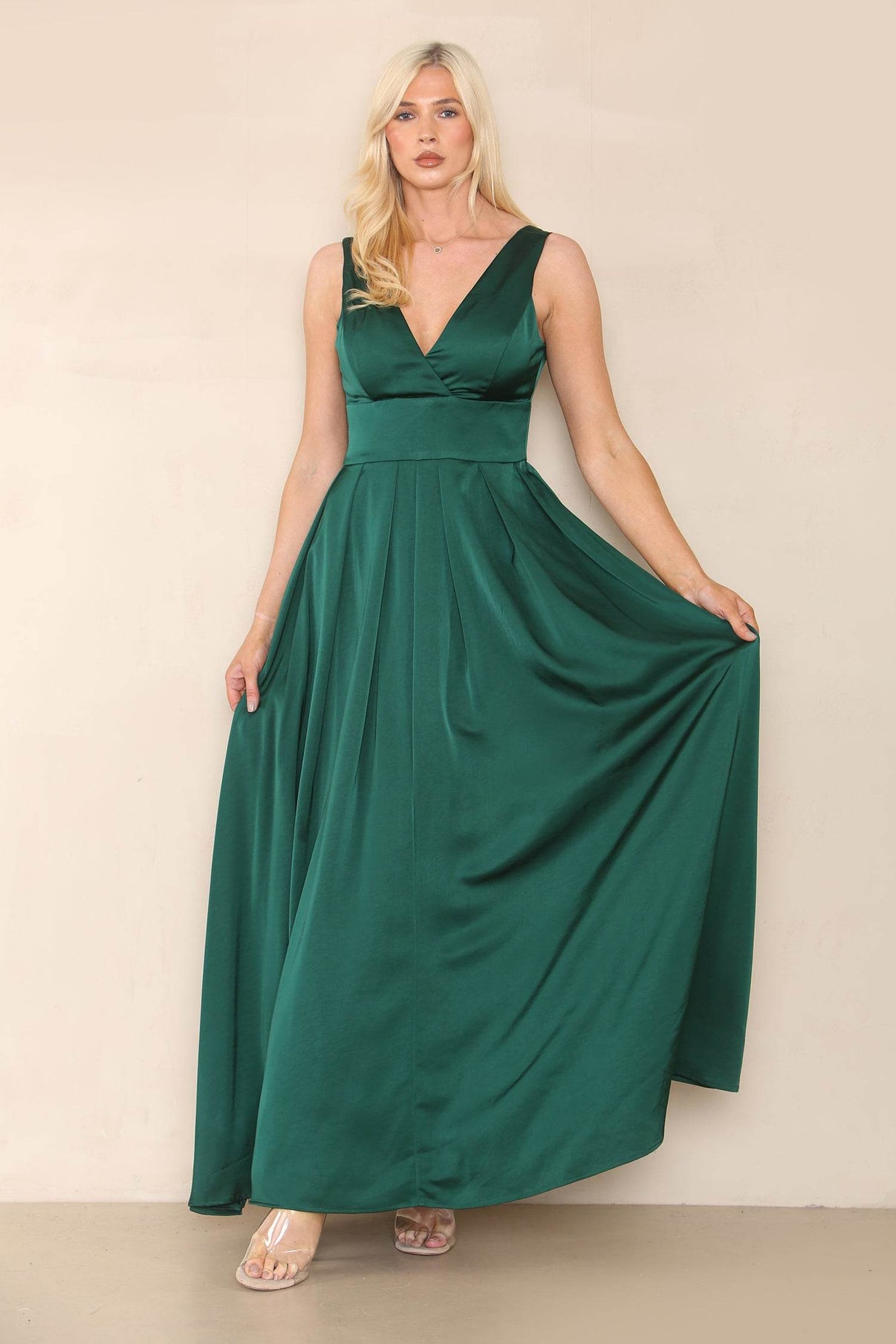 Elaina Fashion Women's Green V-Neck Sleeveless Maxi Dress Elegent Sexy Long Floor Length Flowy Gown Wrap Party Bridesmaid Weddings Gradutaion Maternity Backless Dress - Elaina Fashion