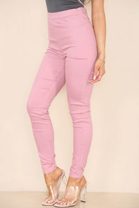 Elaina Fashion Women's Pink High Waist Skinny Fit Stretch Jeans Jeggings Smart Casual Elasticated Waist Summer Winter Daily Pull On Trouser Pant Botttom - Elaina Fashion