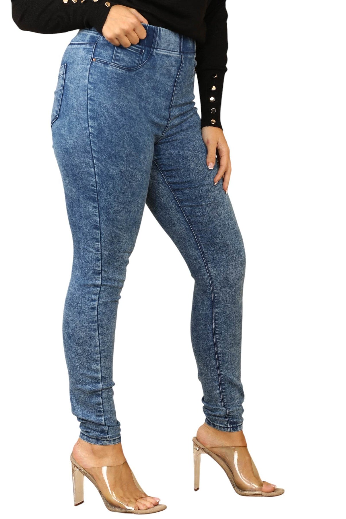 Elaina Fashion Women's Stone Wash High Waisted Skinny Fit Stretch Jeans Jeggings with Elasticated Waist - Smart Casual Summer Fashion Trousers - Elaina Fashion