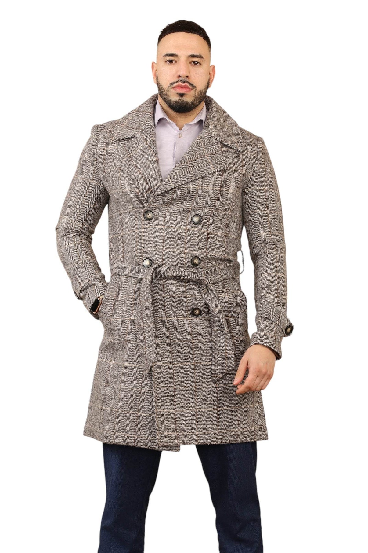Elaina Premium Men's Double-Breasted Wool Blend Trench Coat - Elaina Fashion