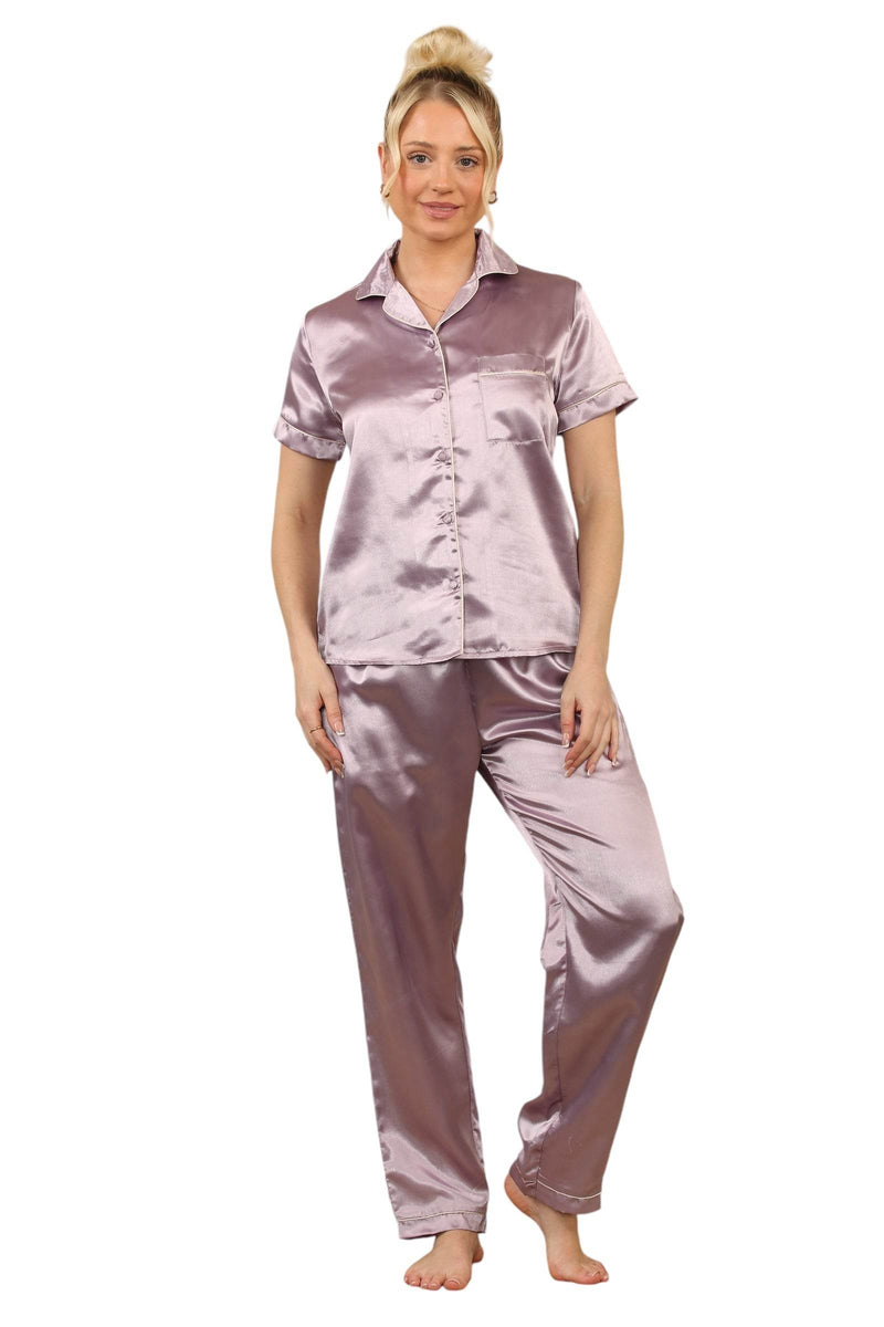 Silky Satin Pajama Set with Pockets – Ultimate Comfort and Style - Elaina Fashion