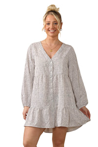 Chic V-Neck Polka Dot Smock Mini Dress with Long Sleeves – Perfect Casual Style for Women - Elaina Fashion