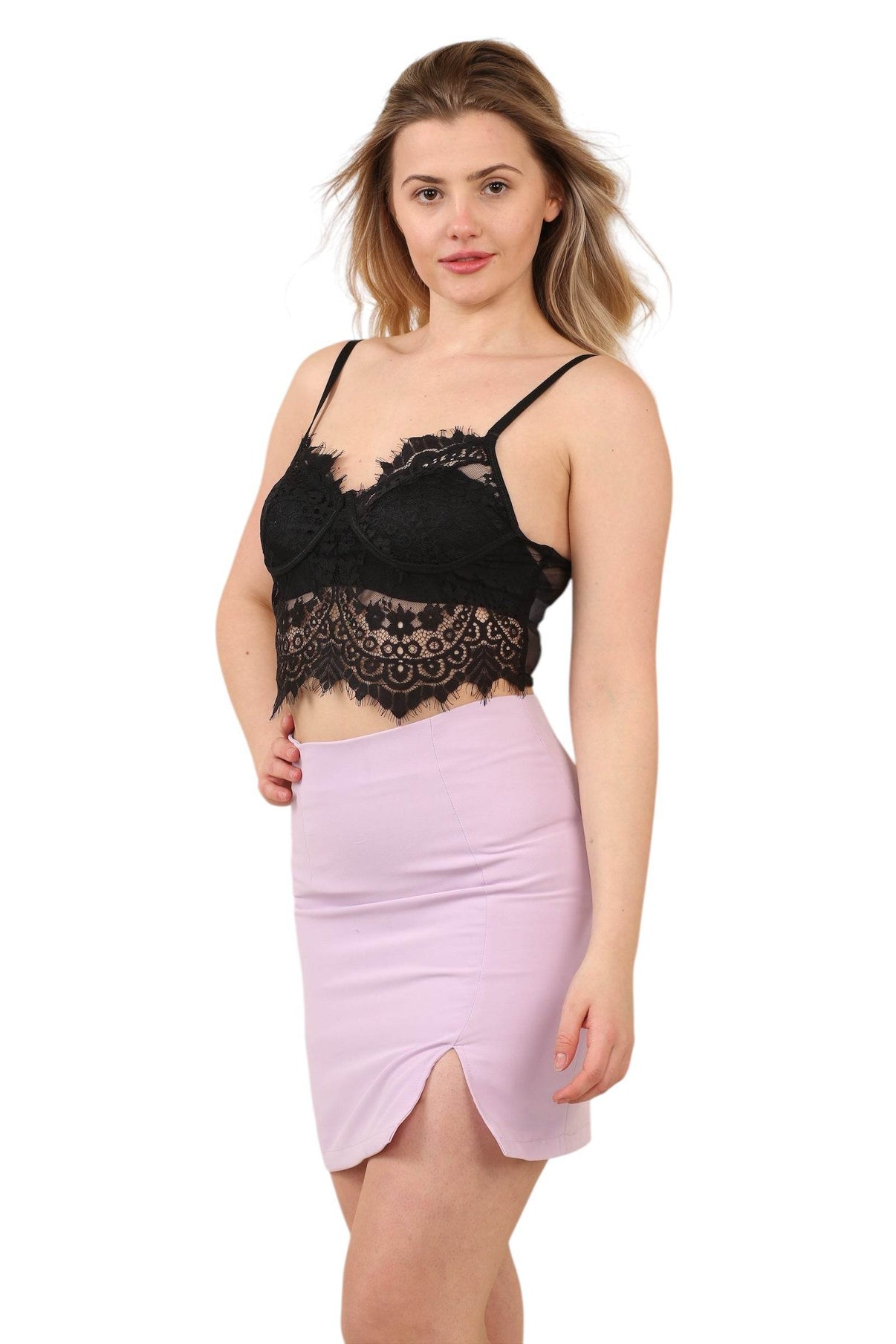 Women's Lilac High Waist Mini Skirt with Side Slit - Slim Fit Short Pencil Skirt - Elaina Fashion
