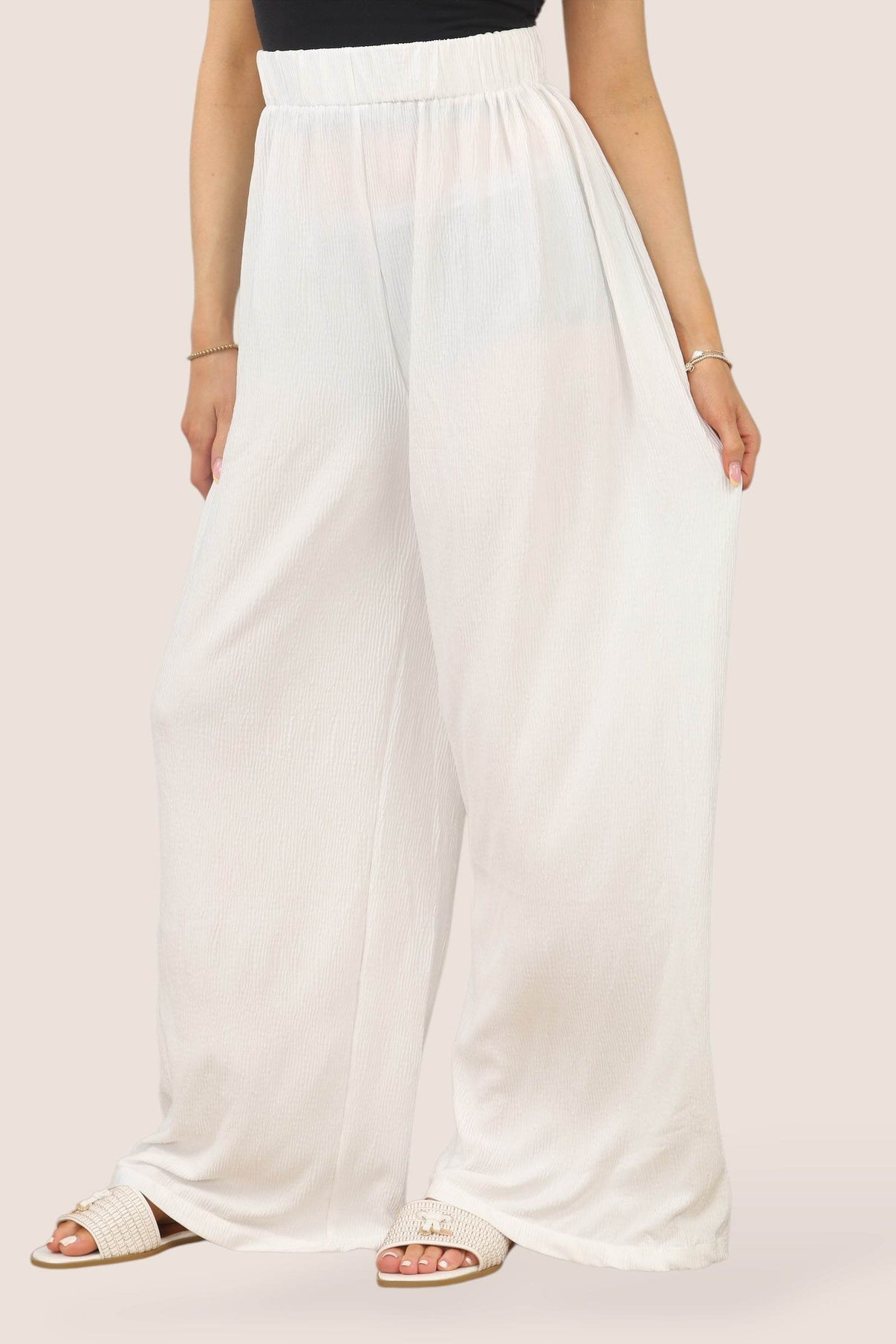 Women's Off White Palazzo Pants – Wide Leg and Lightweight Comfort - Elaina Fashion
