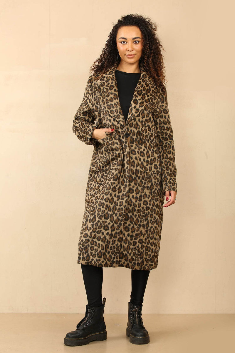 Leopard Print Longline Coat - Bold Streetwear Style - Elaina Fashion