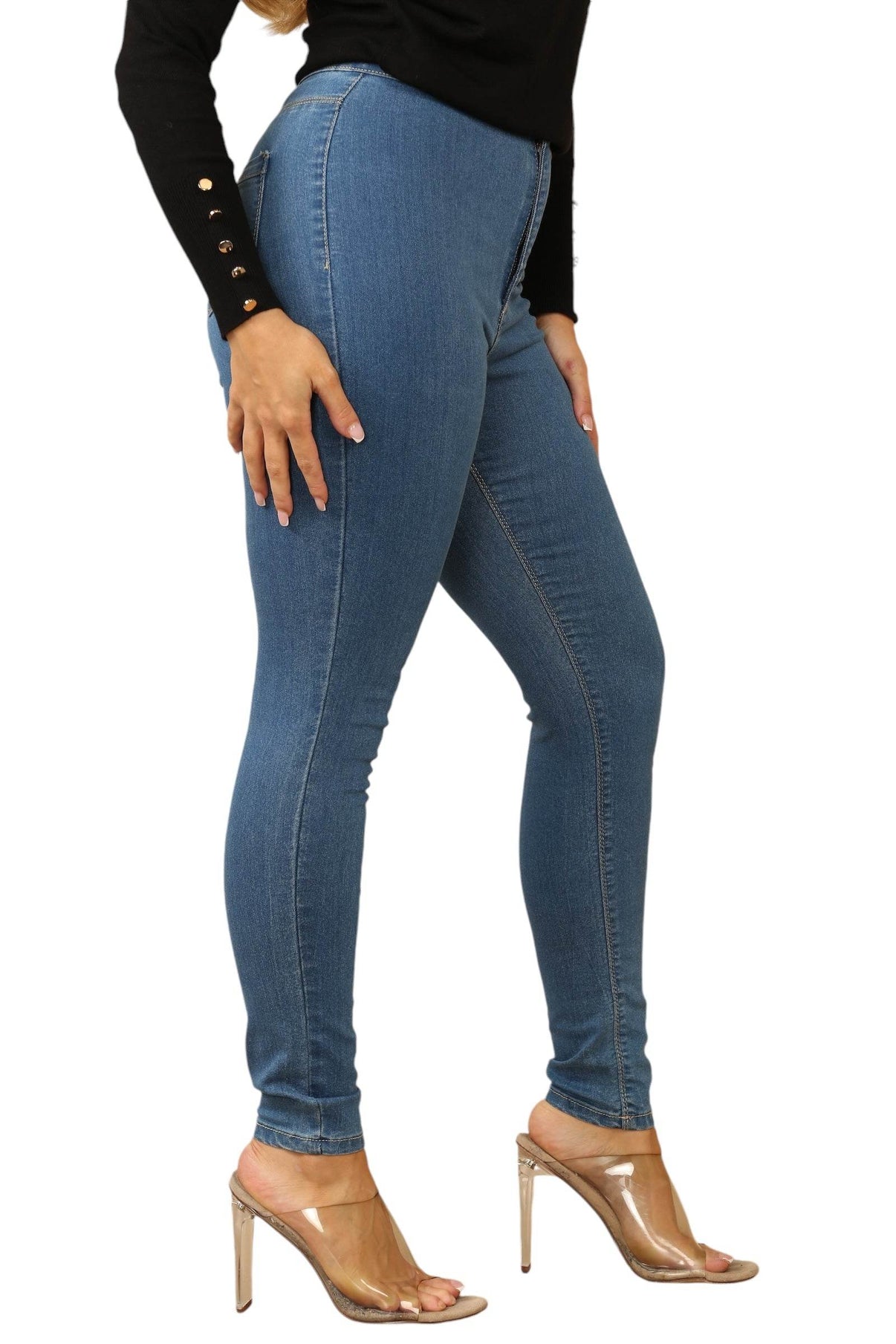 High-Waisted Skinny Jeans – Classic Blue Wash - Elaina Fashion