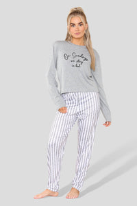 Women's Full Sleeve Printed T-Shirt Top and Long Pants Nightwear Set - 2 Piece Round Neck Top & Bottom Sleepwear, Super Soft PJ's for Ladies, Bridesmaids, Brides, Wedding Lounge Wear - Elaina Fashion