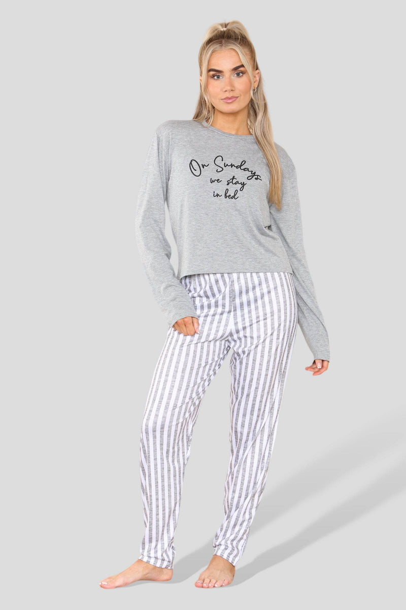 Women's Full Sleeve Printed T-Shirt Top and Long Pants Nightwear Set - 2 Piece Round Neck Top & Bottom Sleepwear, Super Soft PJ's for Ladies, Bridesmaids, Brides, Wedding Lounge Wear - Elaina Fashion