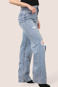 High Rise Distressed Boyfriend Jeans – Vintage Wash | Relaxed Fit Denim - Elaina Fashion