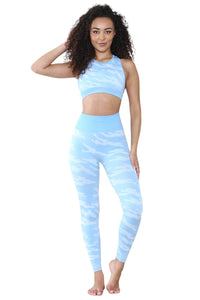 Elaina Fashion Women’s 2 Piece Baby Blue Marble Print Seamless Activewear Workout Set Racerback Sports Bra with High Waist Leggings Tracksuit Gym Yoga Loungewear - Elaina Fashion