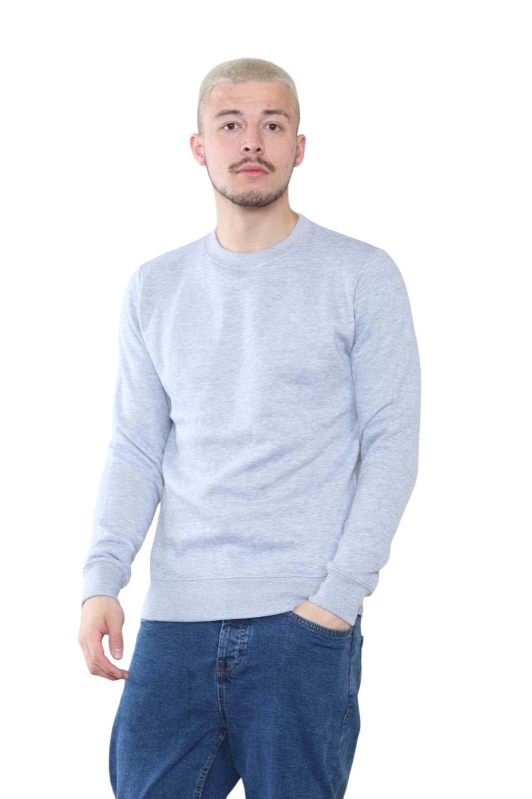 Men's Classic Light Grey Sweatshirt - Casual Comfort and Stylish Fit - Elaina Fashion