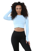 Women's Round Neck Tie-Dye Rib Seamless Slim Fit Long Sleeve Fitness Midriff, Thumb Hole Casual Sports Yoga Gym Workout Crop Top Activewear Sportswear - Elaina Fashion