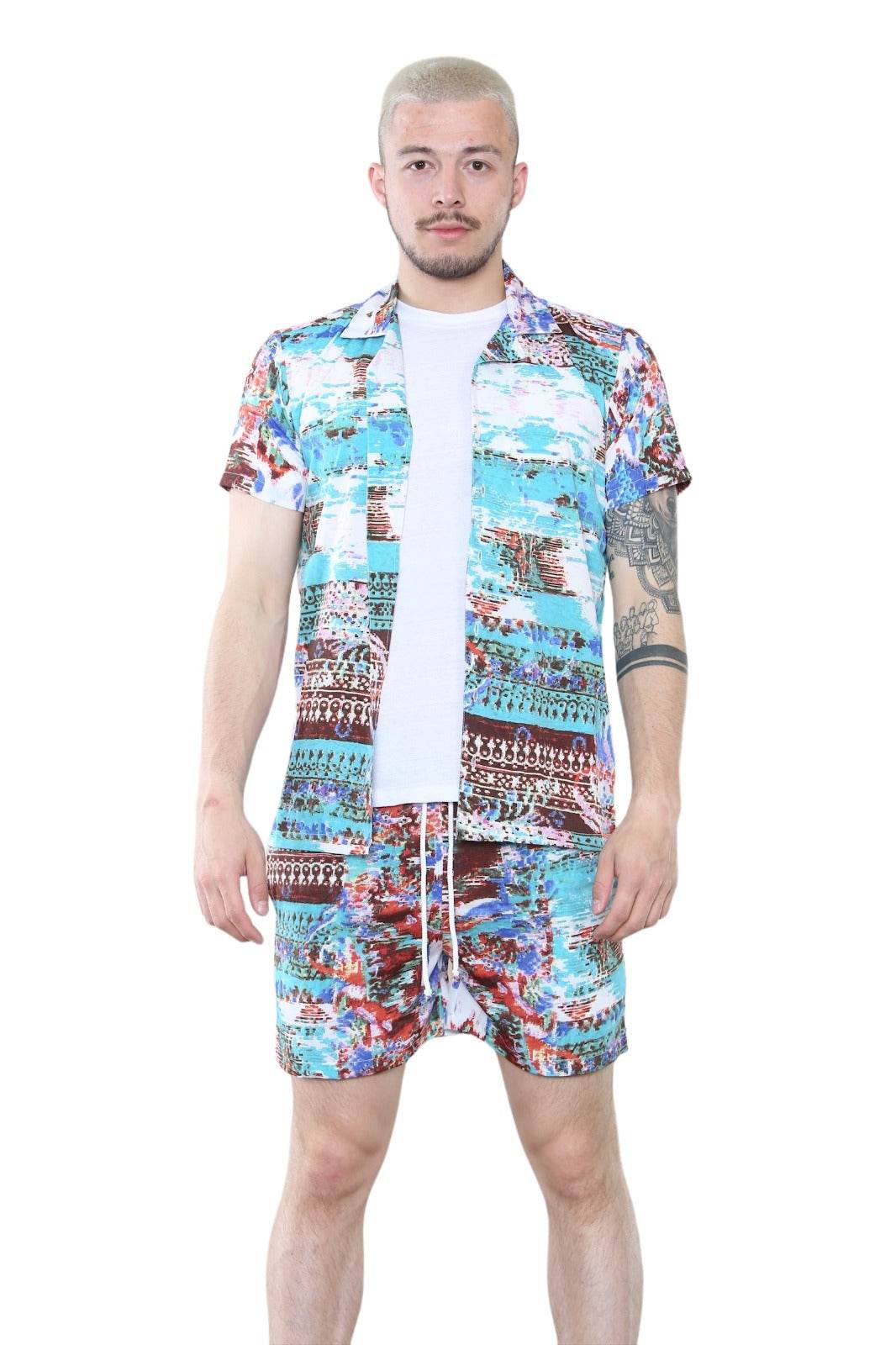 Men's Vibrant Abstract Print Shirt and Shorts Set – Summer Co-Ord Outfit - Elaina Fashion