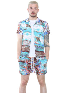 Men's Vibrant Abstract Print Shirt and Shorts Set – Summer Co-Ord Outfit - Elaina Fashion