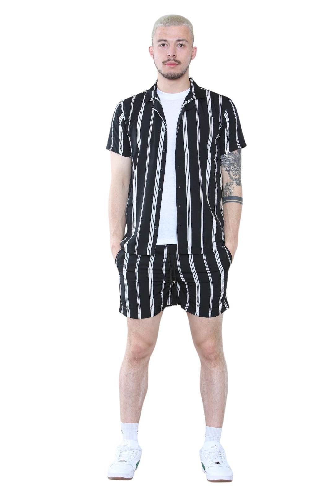 Men's Black Striped Shirt and Shorts Set – Casual Summer Co-Ord Outfit - Elaina Fashion