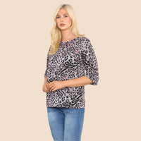 Elaina Fashion Women's Leopard Print Crew Round Neck ¾ Sleeve Blouse Elegant Casual Summer Spring Loose Relaxed Fit Vintage Fashion Party Club Daily Home Streetwear Office Work Top - Elaina Fashion