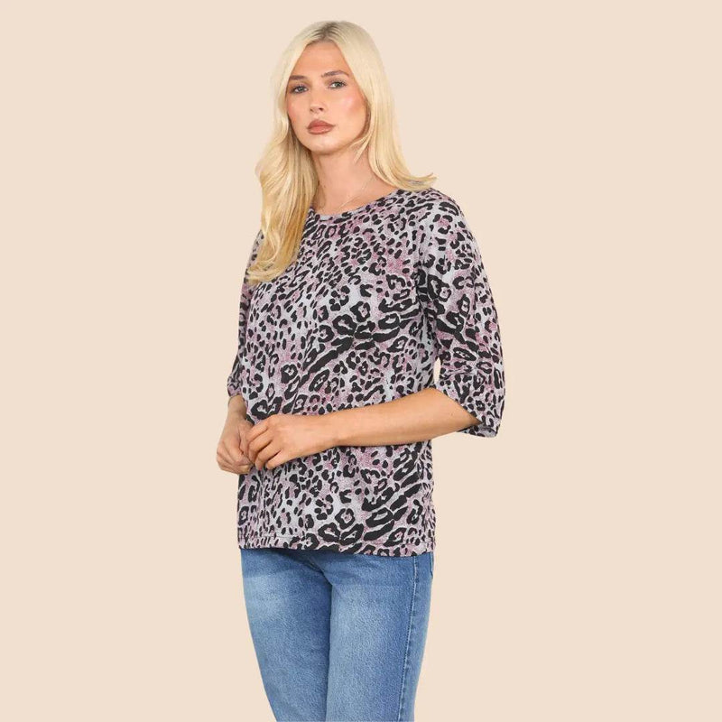 Elaina Fashion Women's Leopard Print Crew Round Neck ¾ Sleeve Blouse Elegant Casual Summer Spring Loose Relaxed Fit Vintage Fashion Party Club Daily Home Streetwear Office Work Top - Elaina Fashion