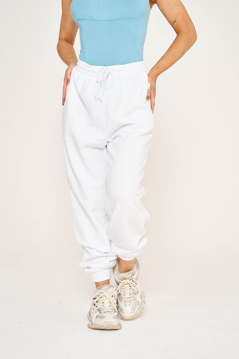Women's White Plain Gym Sports Joggers -Casual Hip Hop Loose Fit Running Workout with Two Side Pockets, Ladies Bottoms Sweatpants for Comfortable Jogging - Elaina Fashion