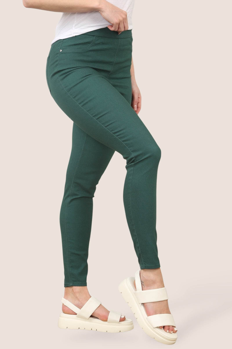Women's High-Waisted Green Jeggings – Stretch Skinny Fit - Elaina Fashion