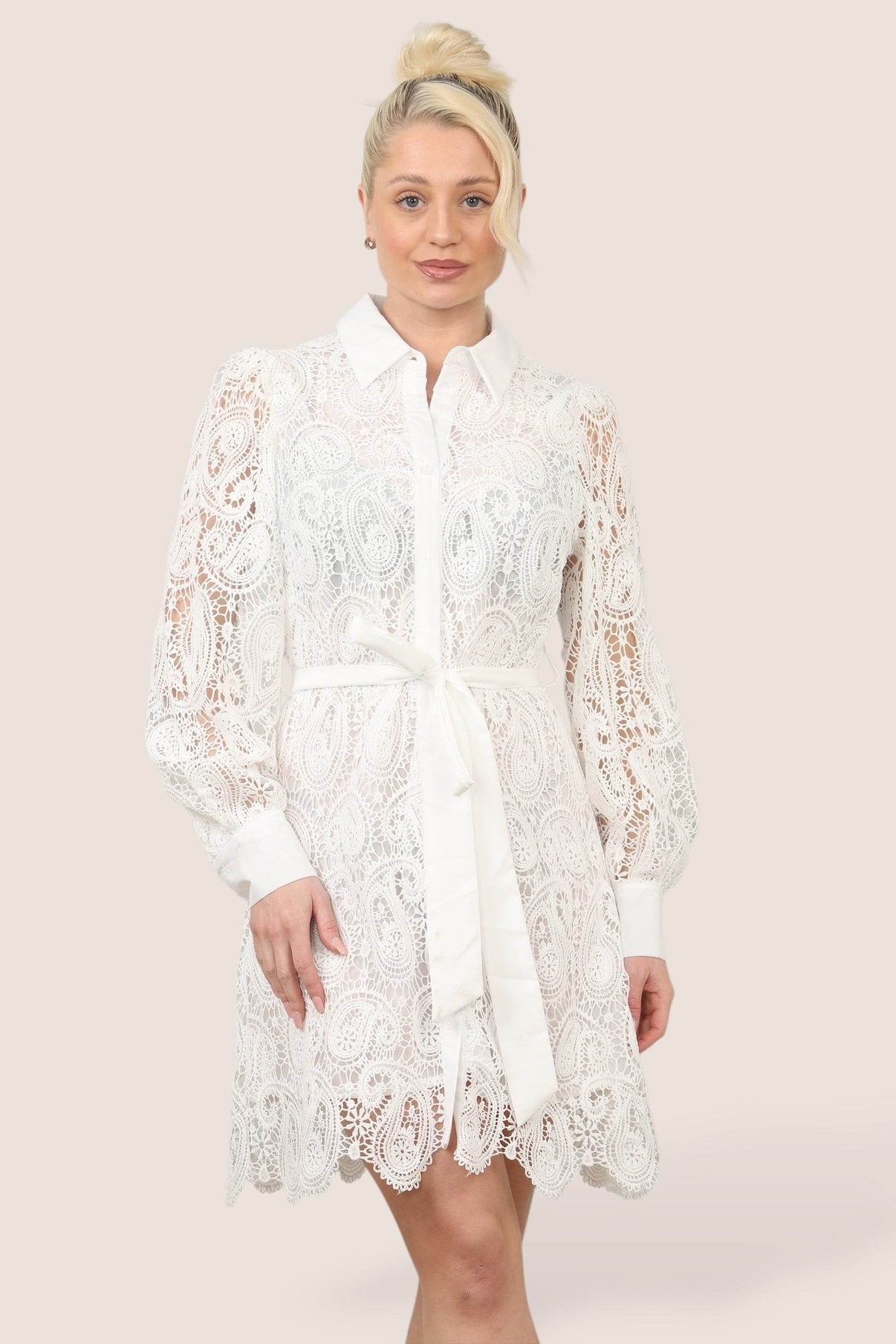 Luxe Lace Shirt Dress – Classic Elegance with a Modern Twist - Elaina Fashion